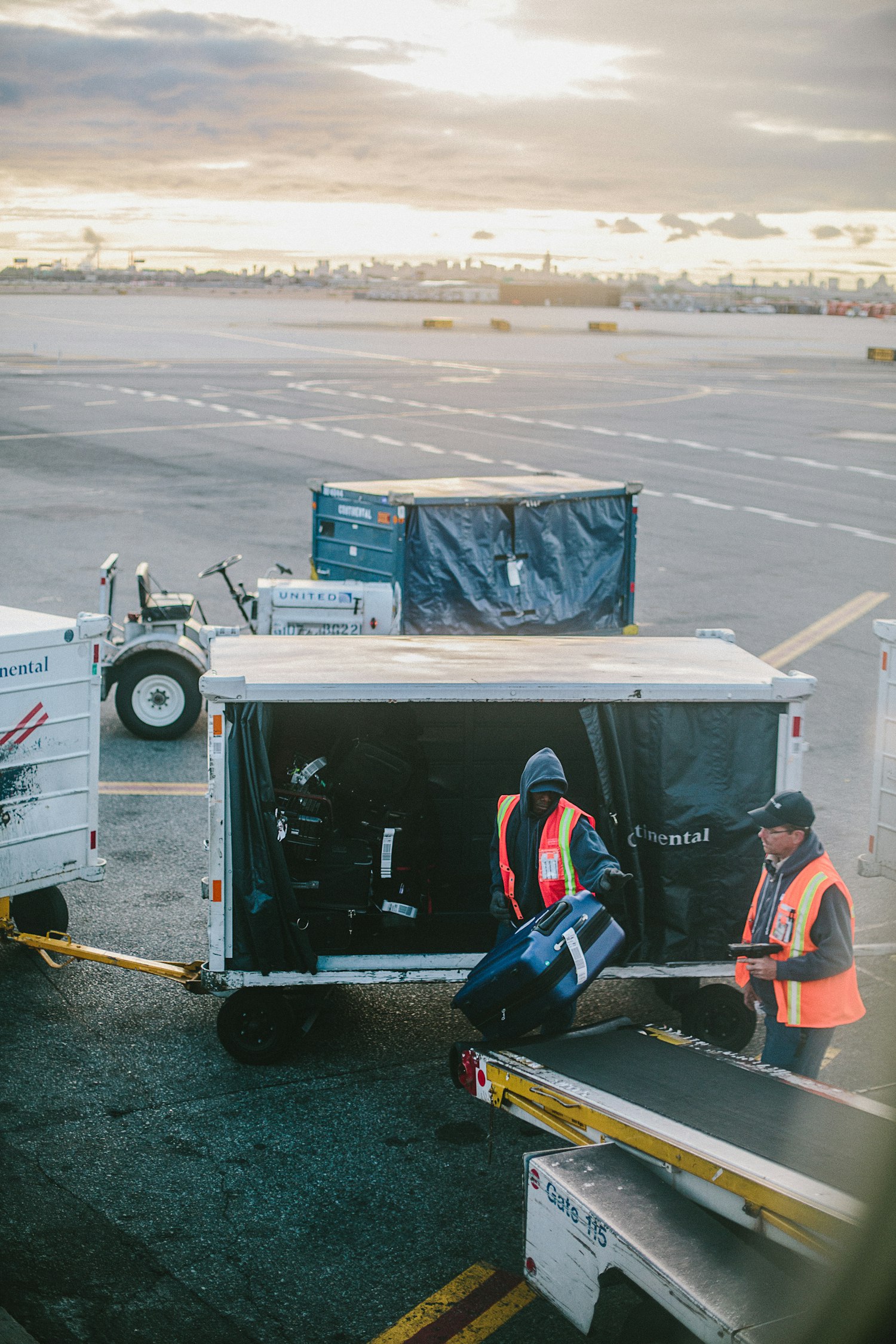 Air-cargo operations at dusk — healthcare logistics in motion